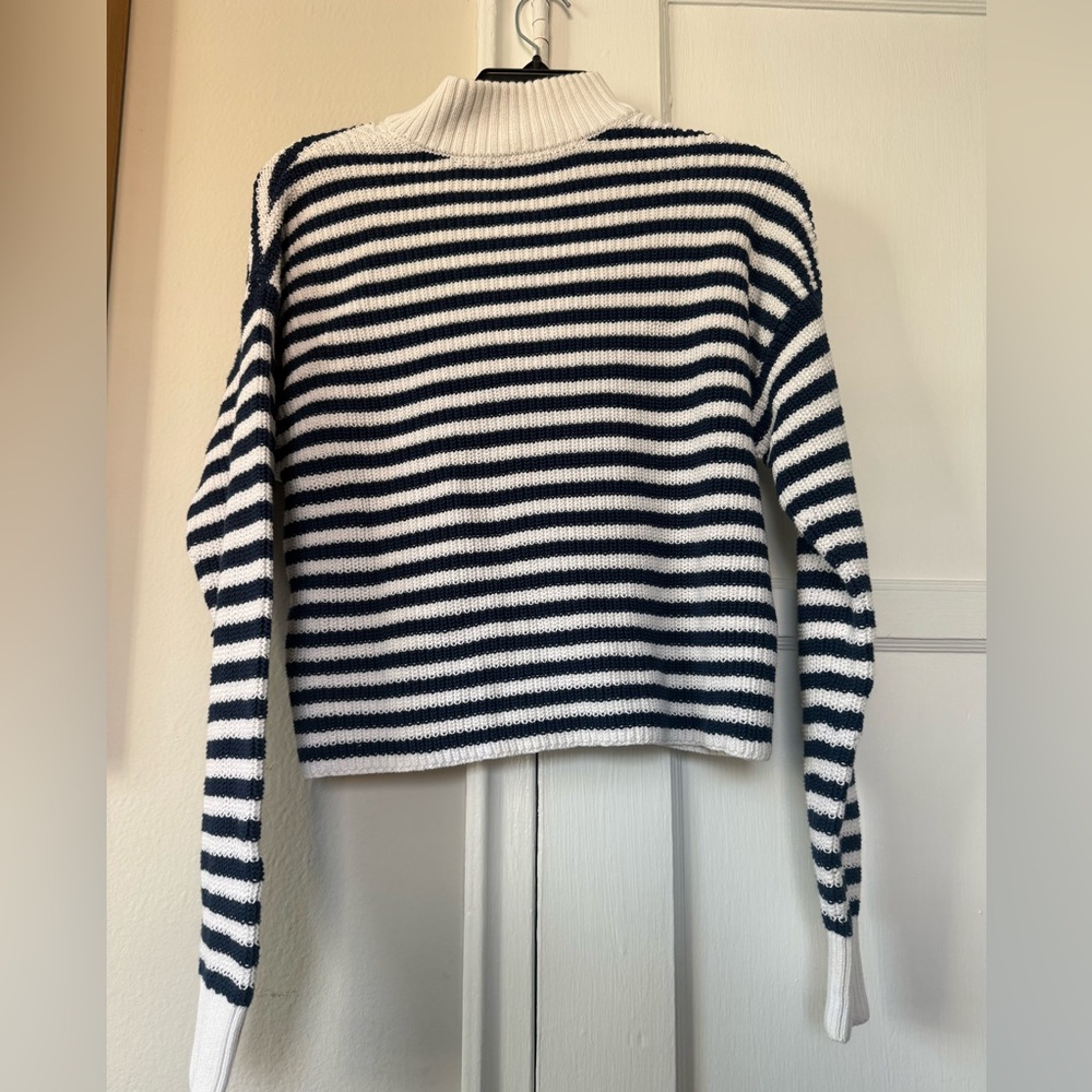Madewell Navy and White Striped Quarter zip  100% Cotton Sweater - Picture 7 of 7